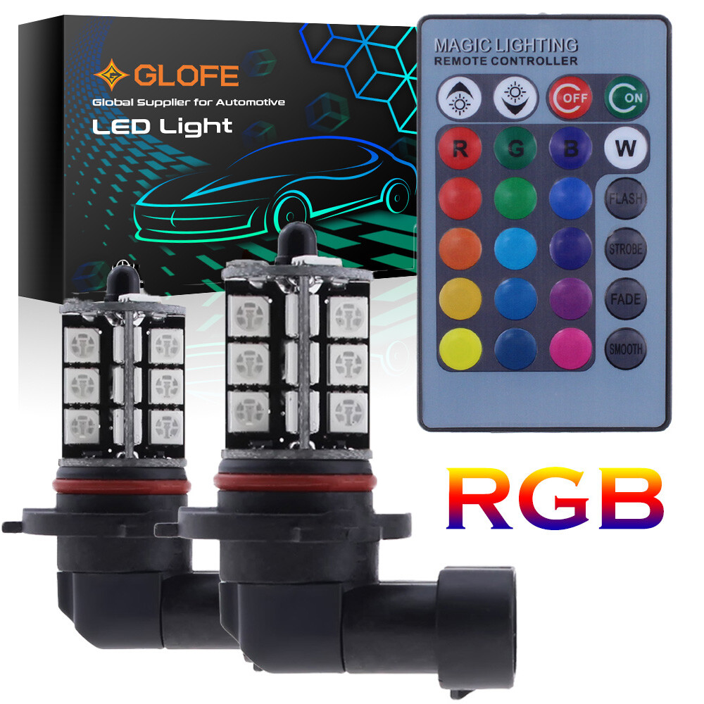 9006 HB4 LED Fog Driving Light Bulbs RGB Multi-Colors Remote Control Wireless