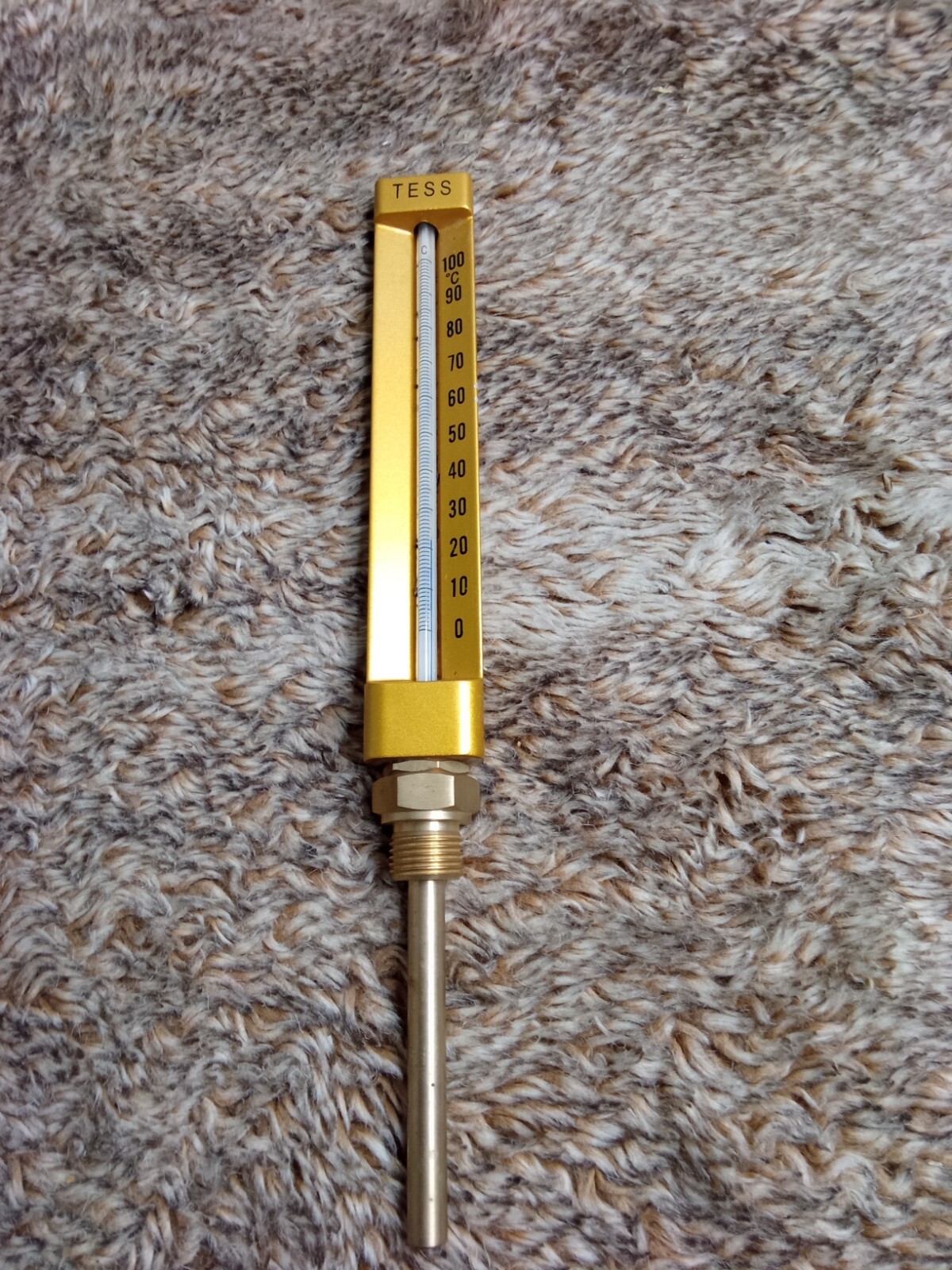 Tess 1/2" BSP Brass Straight Thermometer Range 0-100 C Degreesn 12.5"