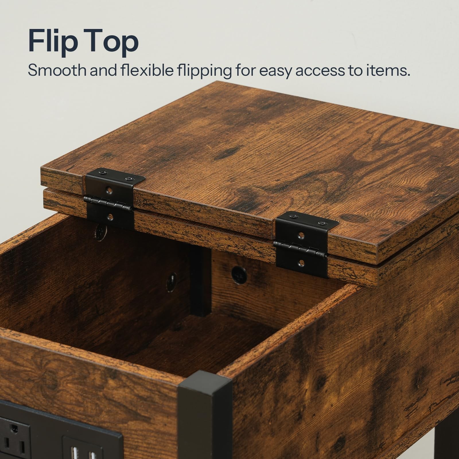 HOOBRO End Table with Charging Station, Flip Top Side Table with USB Ports, N...