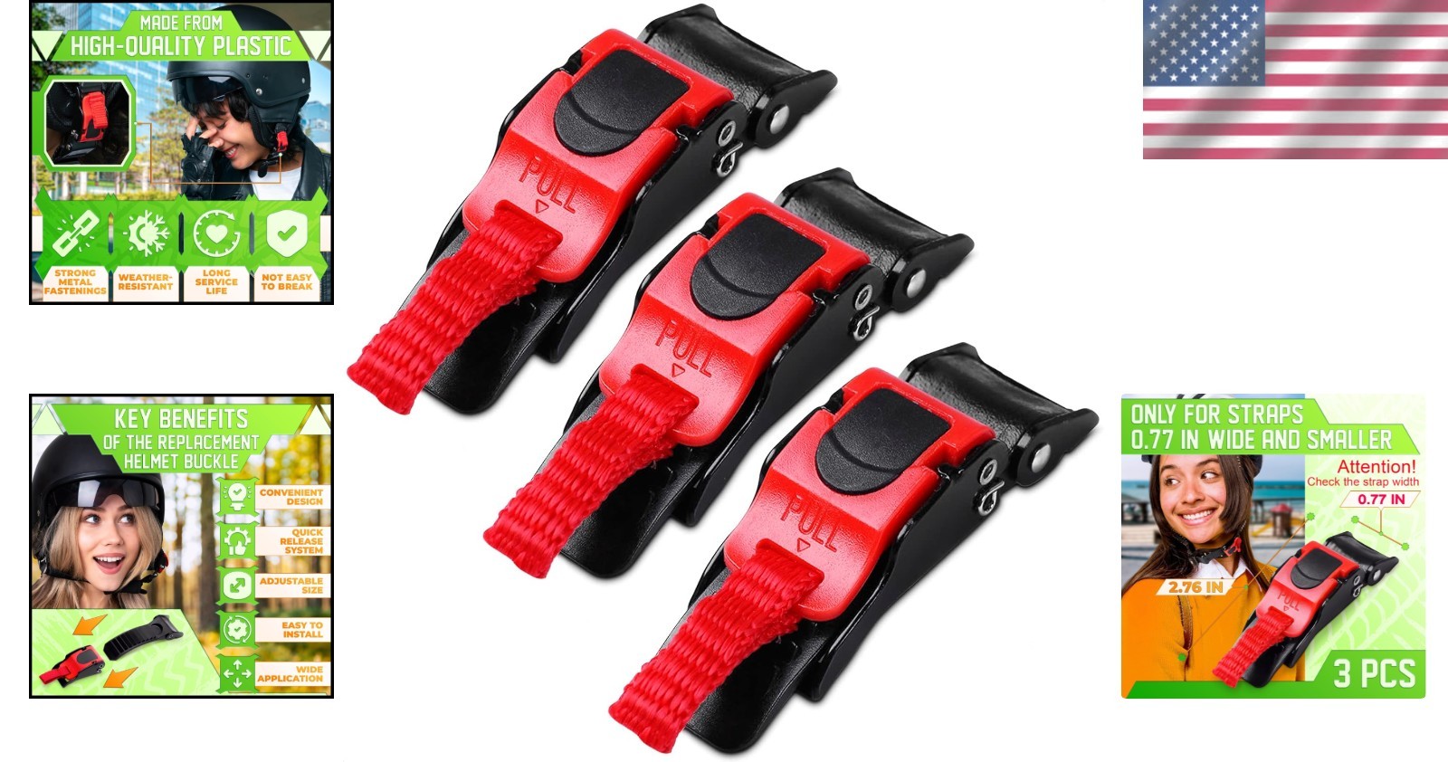 Versatile 3Pcs Helmet Quick Release Buckle Set - Easy Install for Outdoor Fun