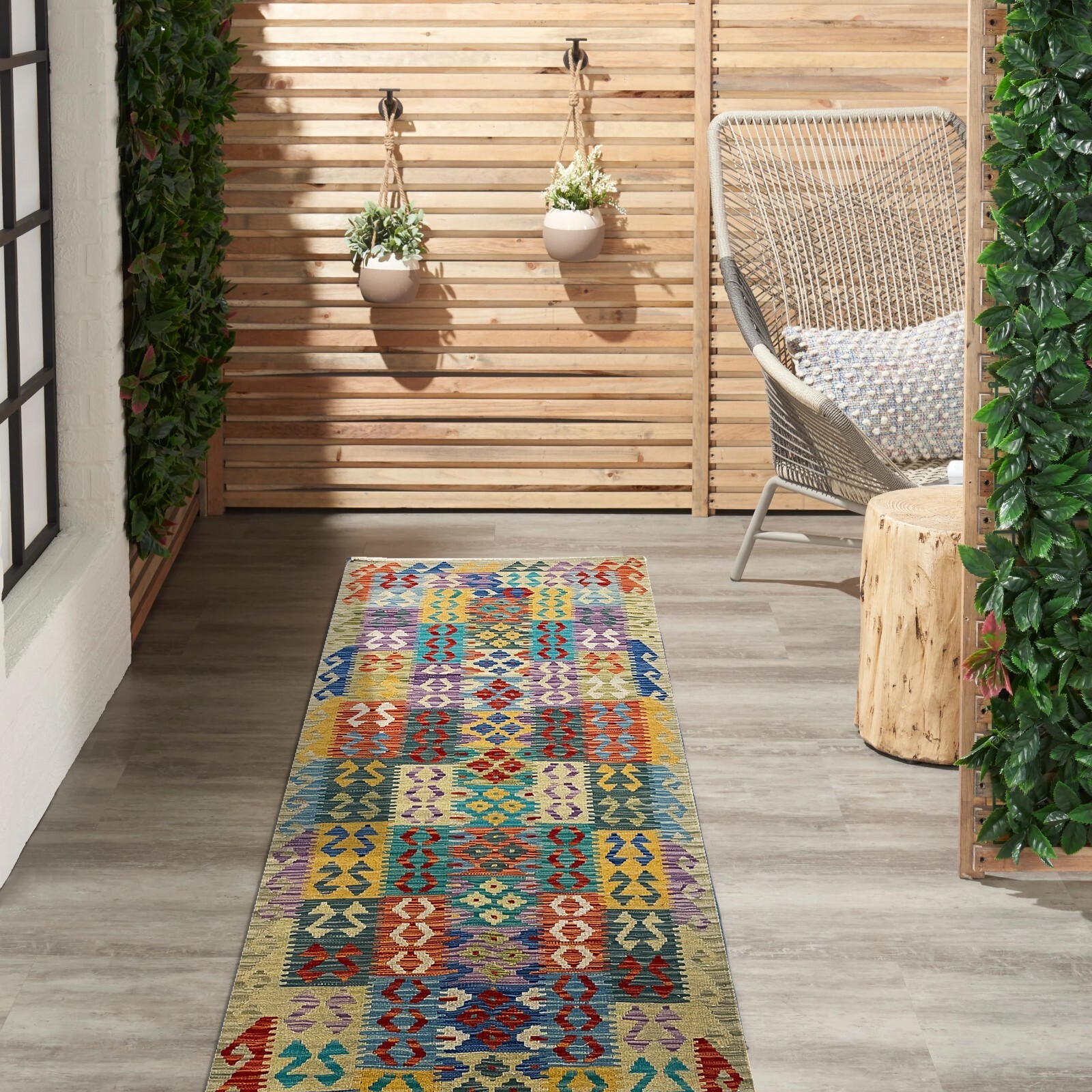 Colorful Tribal Veg dye HandMade Kilim Area Rug 2.9x9.9 RUNNER