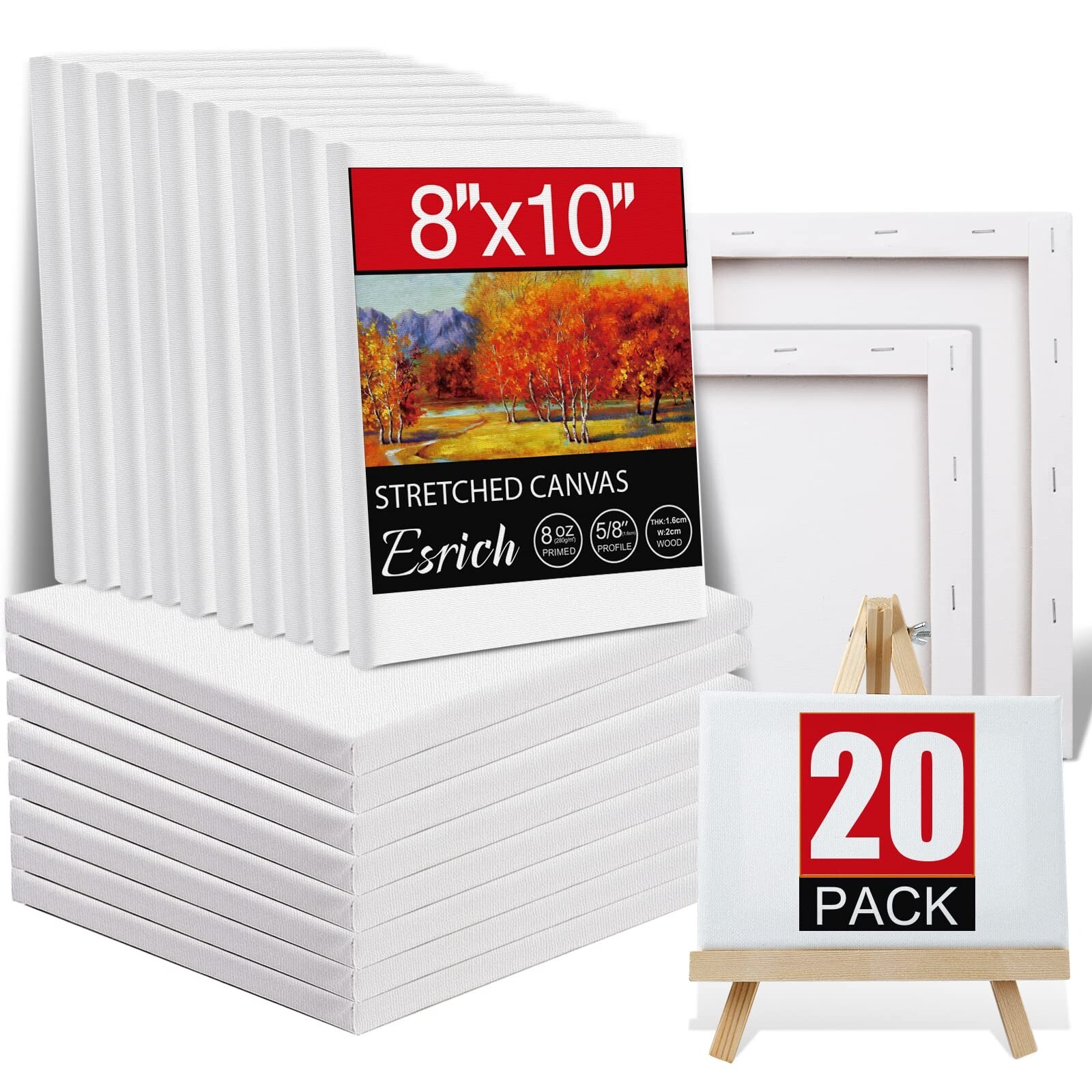 20 Pack Canvases for Painting with 8x10, Painting Canvas for Oil & Acrylic Pa...