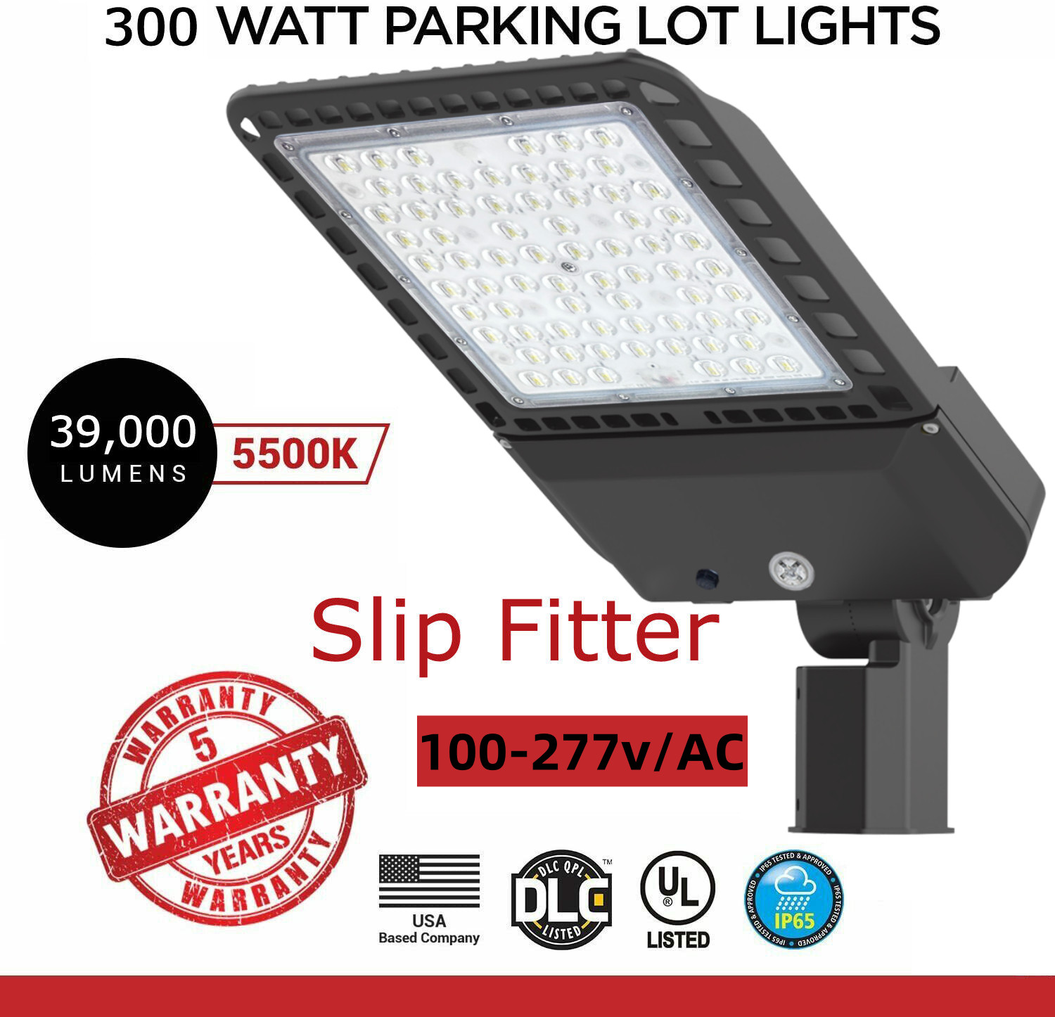 Outdoor 300W Area LED Parking Lot Light 5500K LED Shoebox Dusk to Dawn 50,000hrs