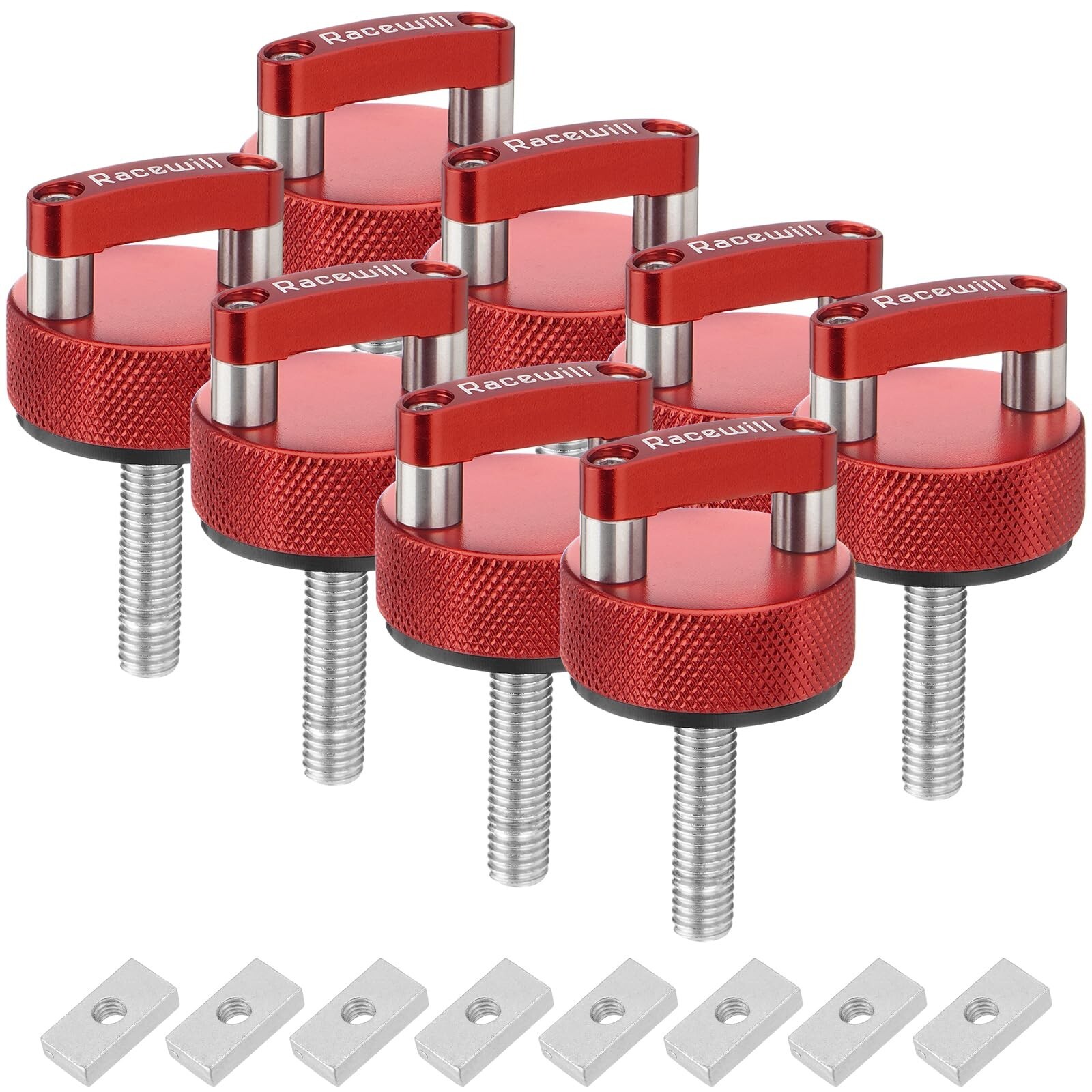 8PCS Red Hard Top Quick Removal Fastener Thumb Screws with Nut Plates Compati...