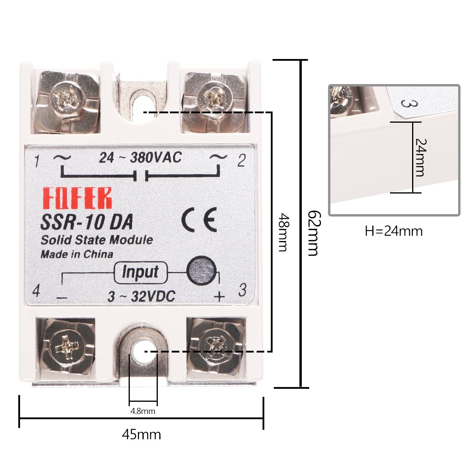 3pcs SSR-10DA Solid State Relay Single Phase Semi-Conductor Relay Module Inpu...