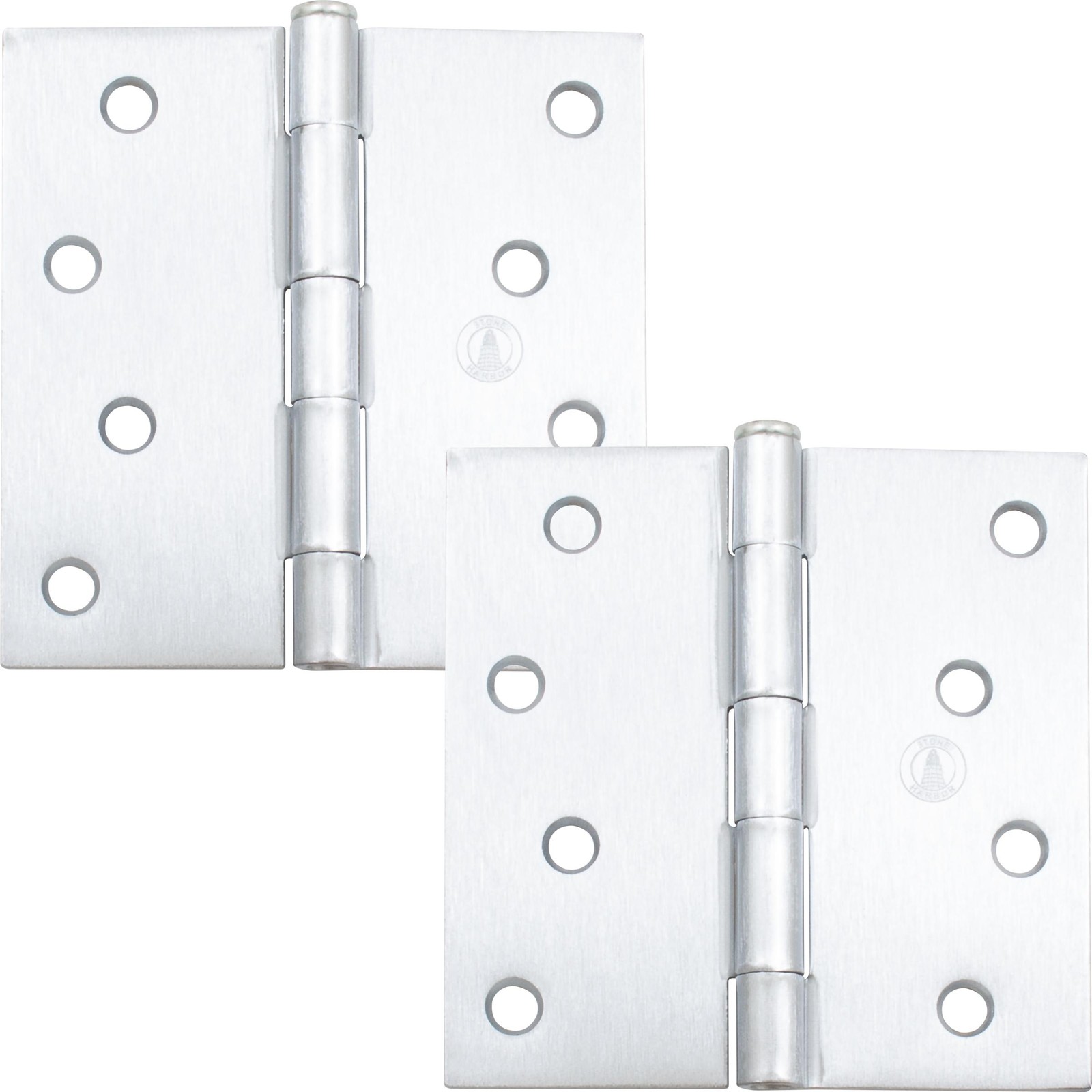 Standard Hinge, 4 Inches, Square Corner, 2-Pack, Satin Chrome by Stone Harbor Ha