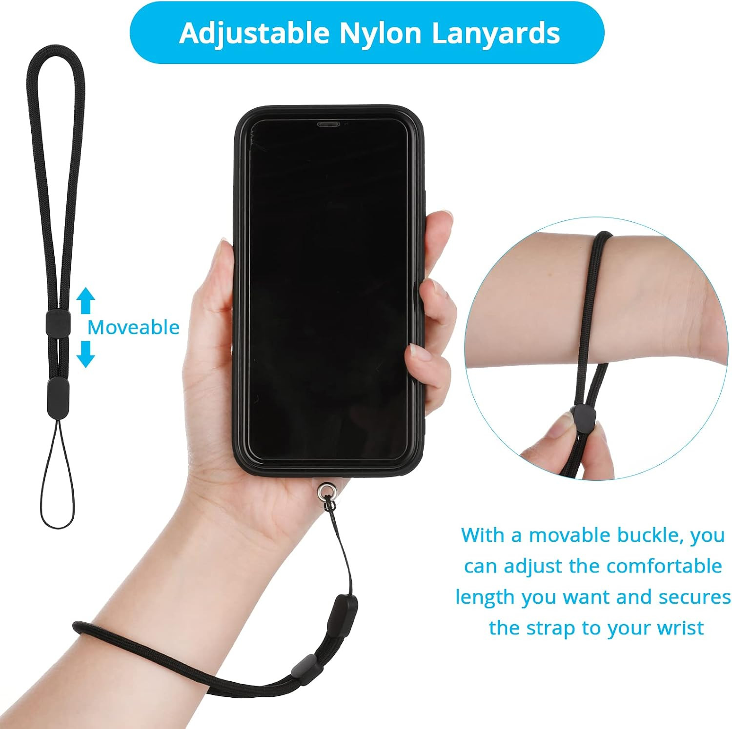 Hand Wrist Strap Lanyard with Tether Patch, 6 Pcs Adjustable Nylon Wrist Straps