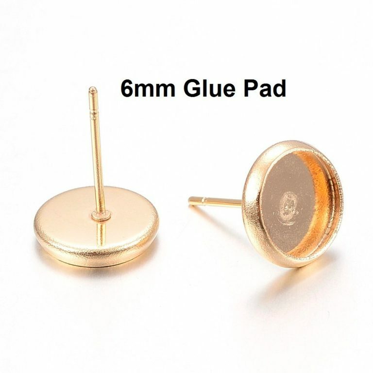 10 pcs. Stainless Steel Gold Plated Earring Posts Settings Bezels Cabochons Tack