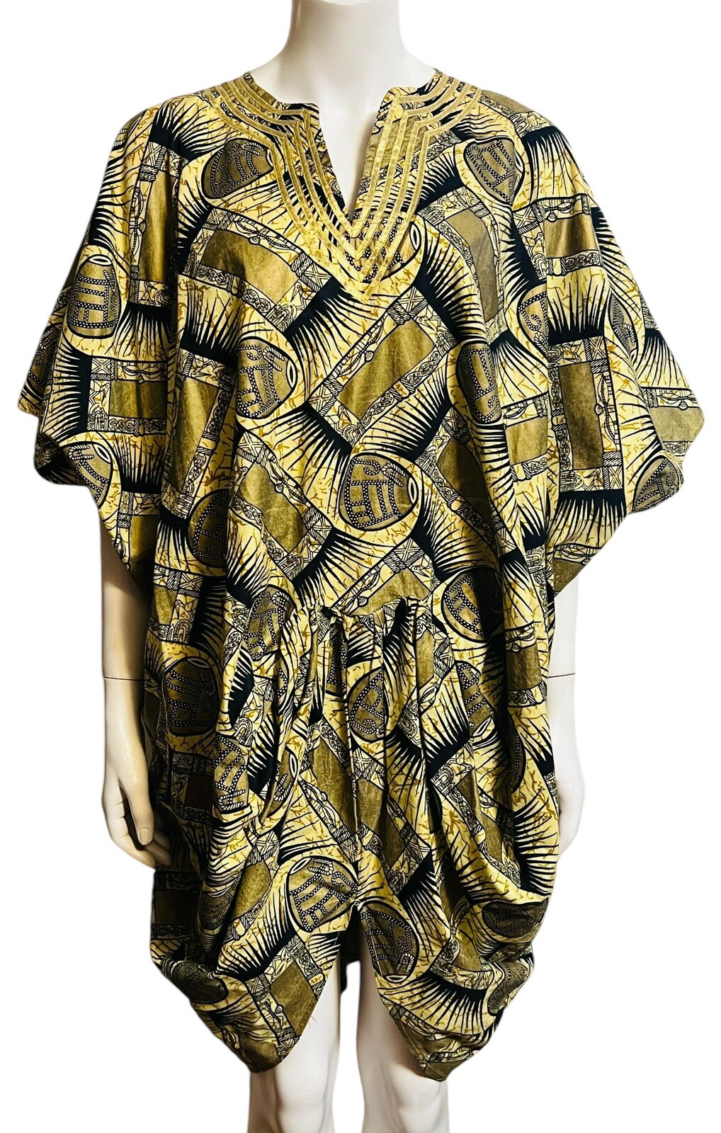 The African Village Kente Cloth Print Pattern Maxi Dress One Size