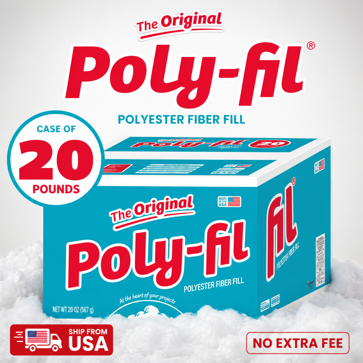 Poly-Fil Polyester Fiberfill Stuffing, 20lb Box, Bulk, by Fairfield NEW