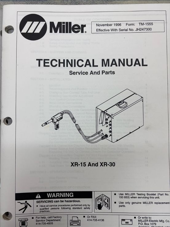 MILLER XR-15 and XR-30 Feeder Technical  MANUAL SPM-1555  1996