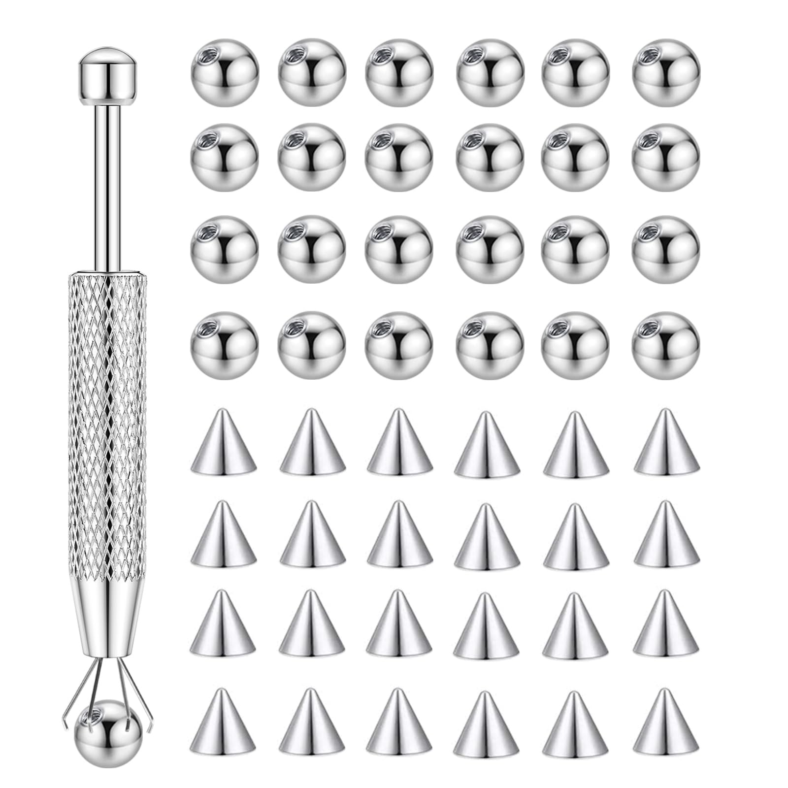 48PCS 3MM Balls and Spikes, Surgical Steel Balls and Spikes, Barbell Tongue N...