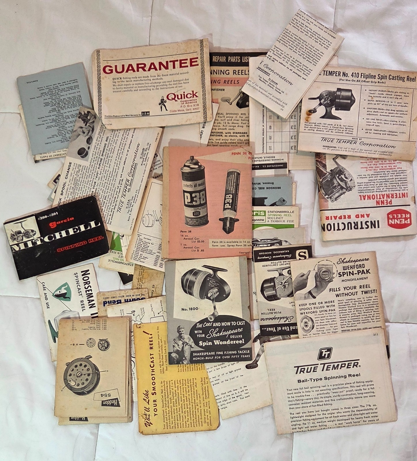 Vintage fishing reels manual lot (38), Shakespeare, South Bend, Penn, Bronson