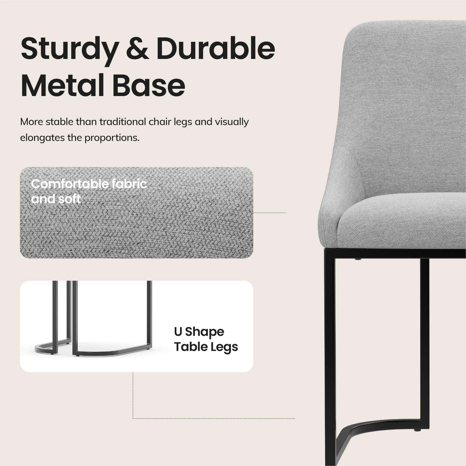 4 Fabric Upholstered Dining Chairs U-Shape Backrest Light Gray