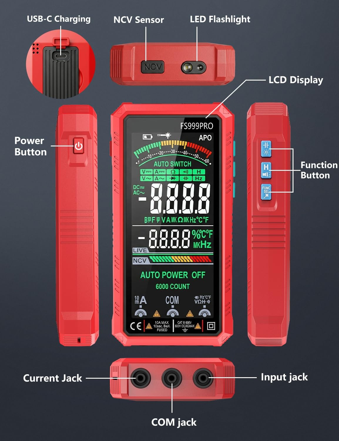 Digital Multimeter, Auto-Ranging Smart Electrical Tester, 6000 Counts TRMS, U...