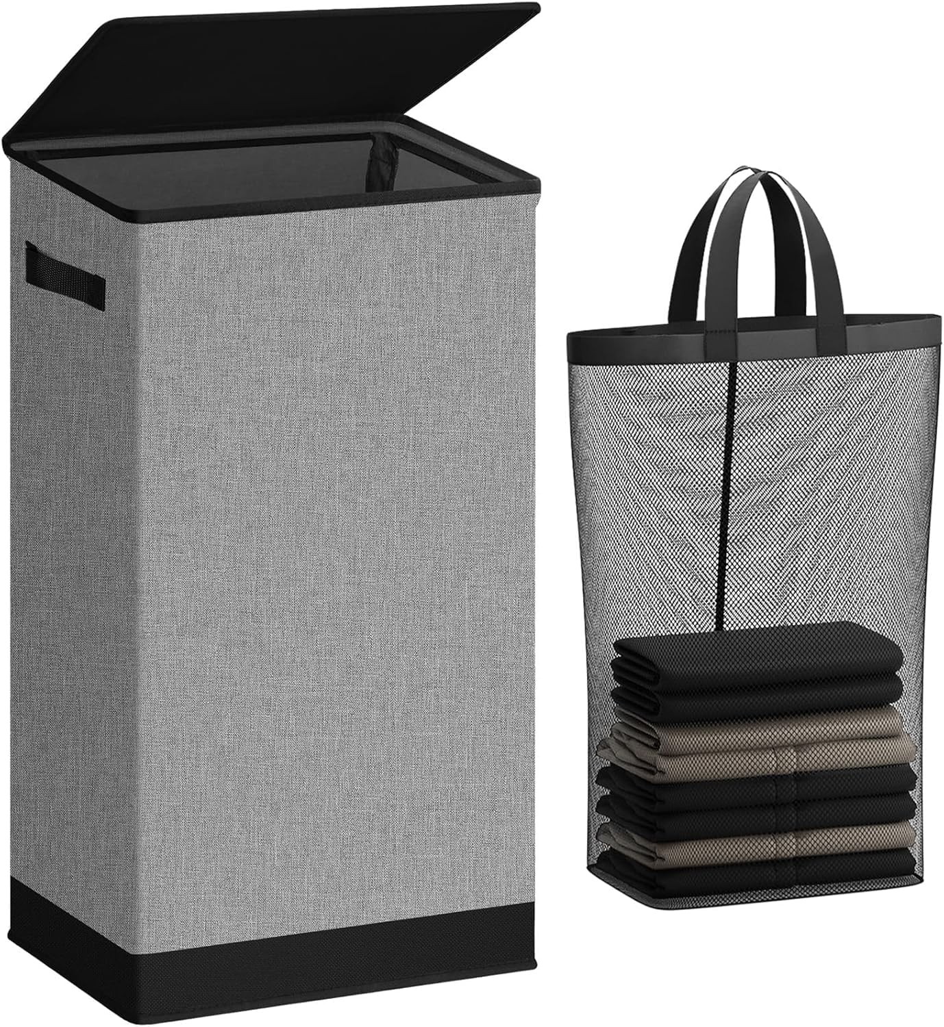 SOLEDI Laundry Hamper with Lid 100L Large & Tall Collapsible 100L, Grey