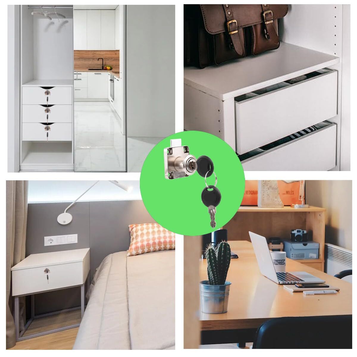 2PCS Drawer Lock Cabinet Lock with Keys Silver Desk Drawer Security Lock