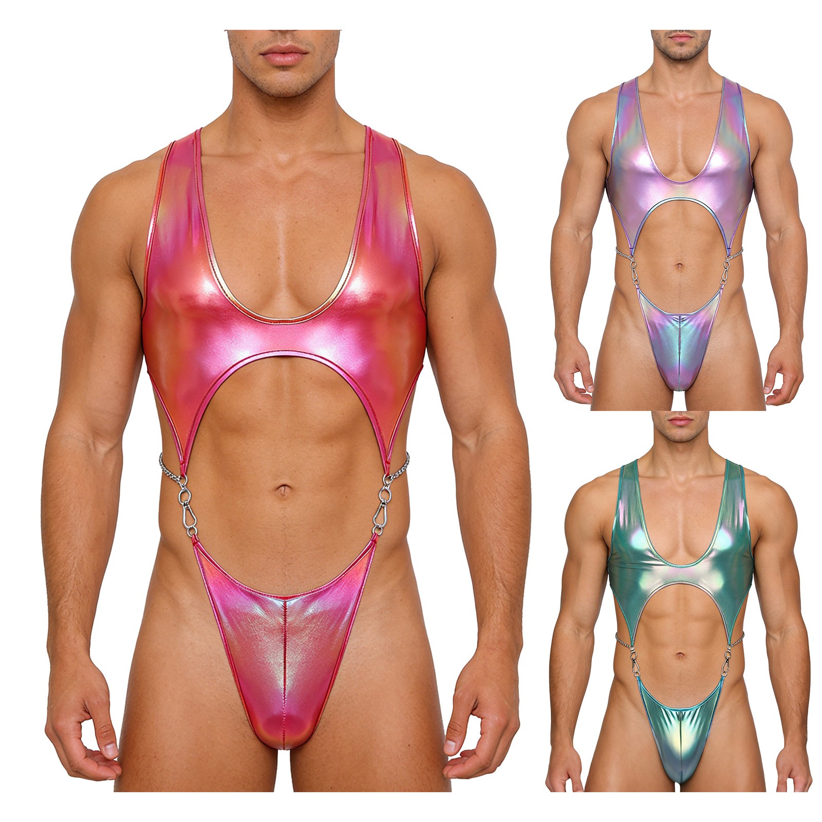 Men Sleeveless Hollowing Out Chest Wrestling Singlet Bodybuilding Thong Bodysuit