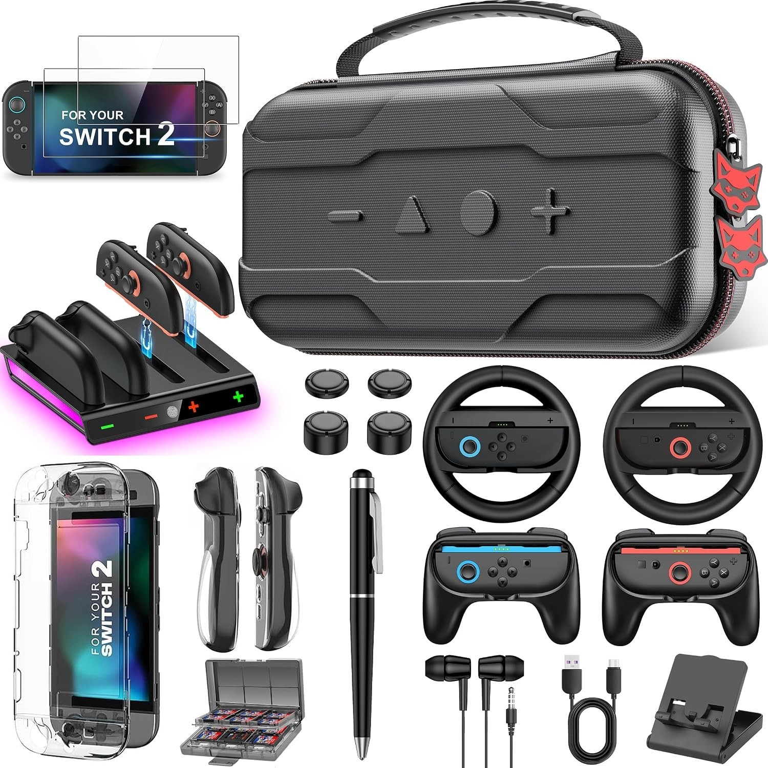 AXYBCOOL SD3000 Switch 2 Accessories Bundle 17-in-1 Carrying Case Kit