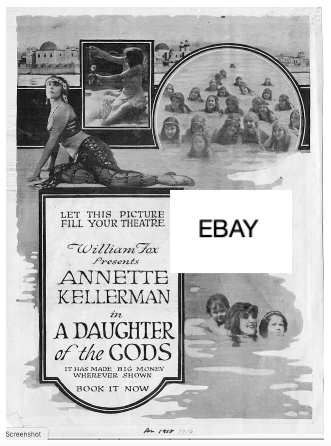 ANNETTE KELLERMAN MOVIE PHOTO LOT (2) QUEEN OF THE SEA DAUGHTER OF THE GODS NEW!