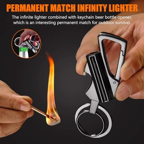 2 Pack Permanent Match Infinity Lighter, Multitool Keychain Bottle Opener,