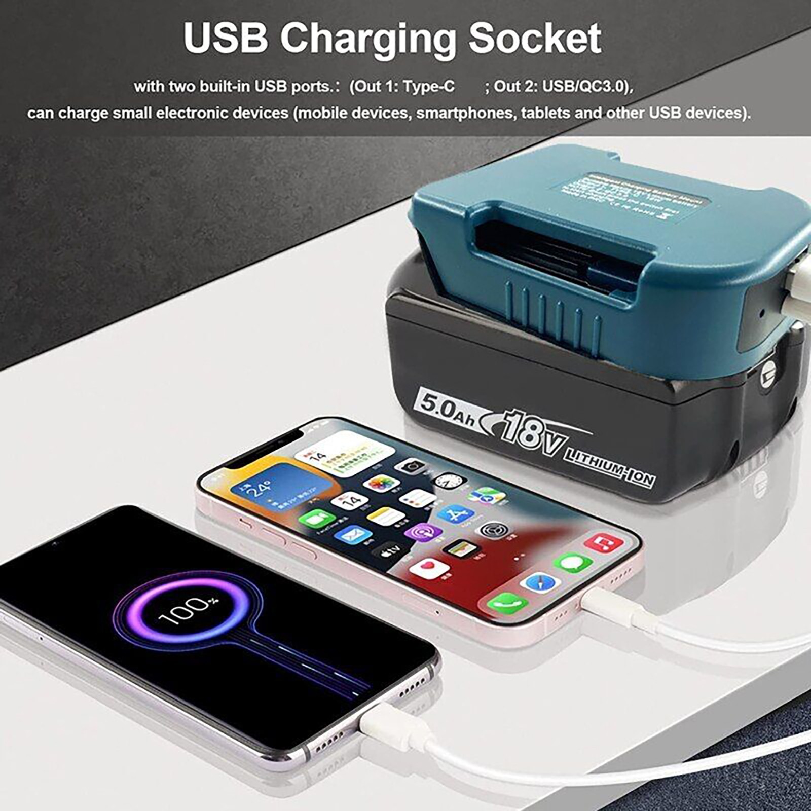 Belt Buckle QC3.0 USB Type-C Charger Adapter for Makita 18V Li-ion Battery qw