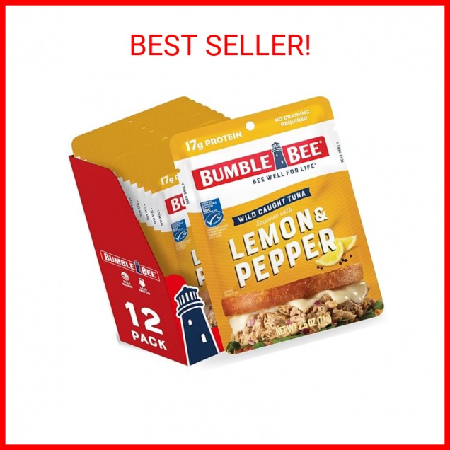 Bumble Bee Lemon & Pepper Seasoned Tuna, 2.5 oz Pouches (Pack of 12)