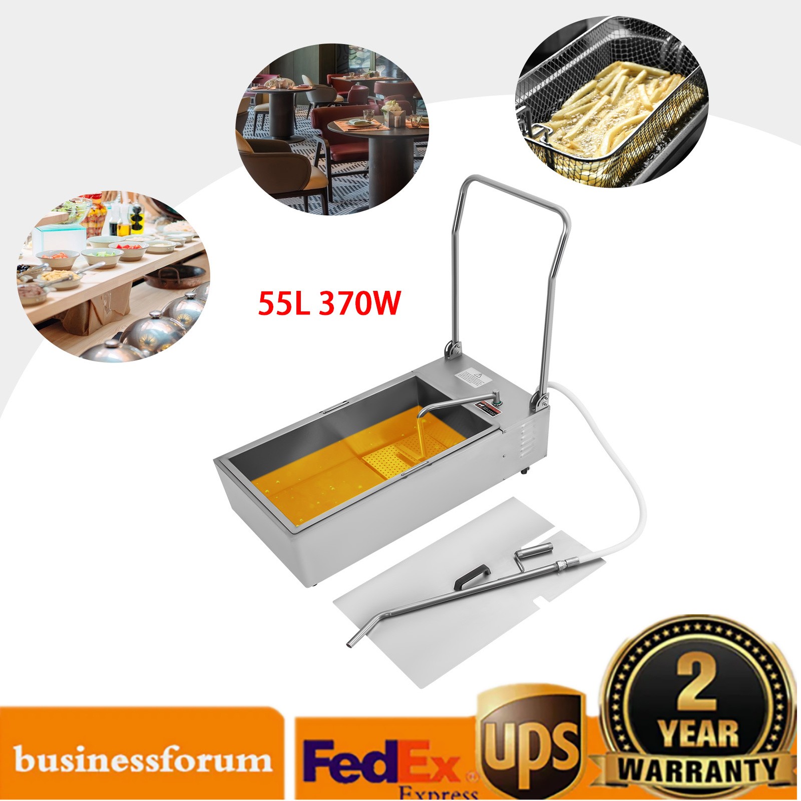 Commercial Fryer Oil Filter Cart Machine 55L Kitchen Oil Filtration System 370W