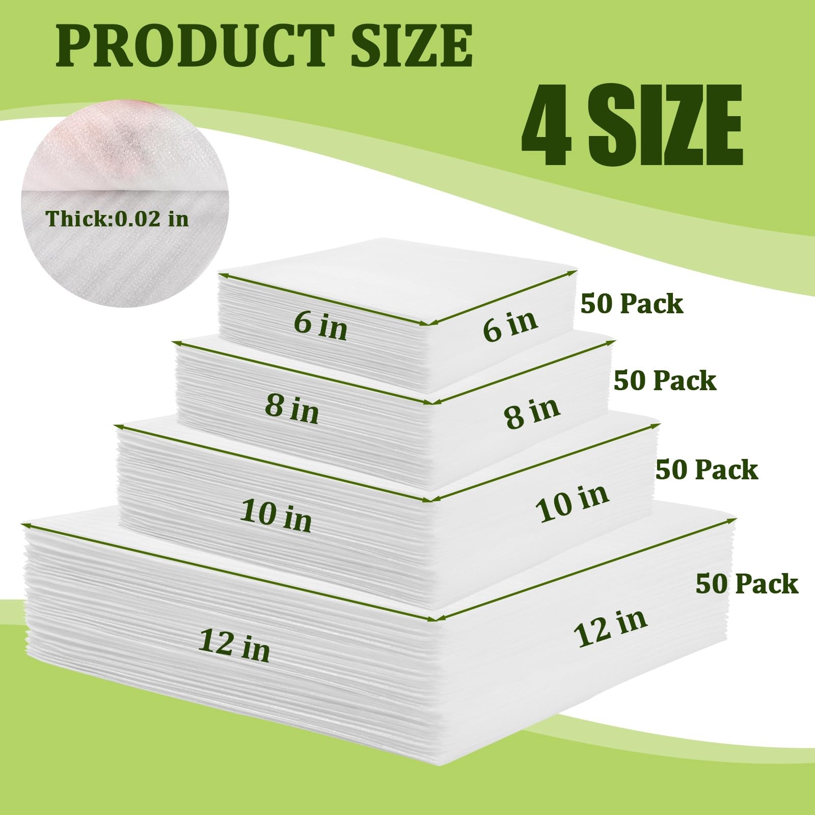 200PCS Cushion Foam Pouches Moving Packaging Supplies 4 Sizes 12x12 10x10 8x8 6x