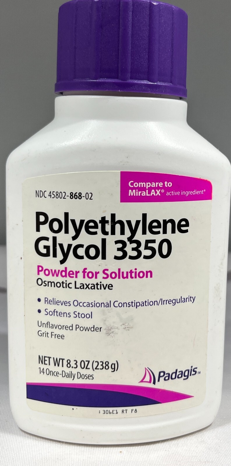 Padagis Polyethylene Glycol 3350 Osmotic Laxative, 8.3 oz. - EXP: 7/26