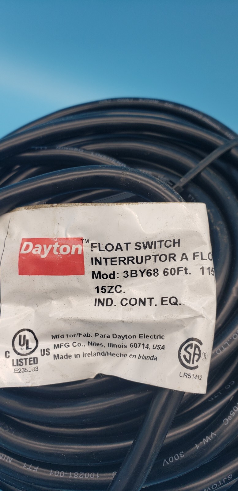 Dayton 3BY58 Float Switch