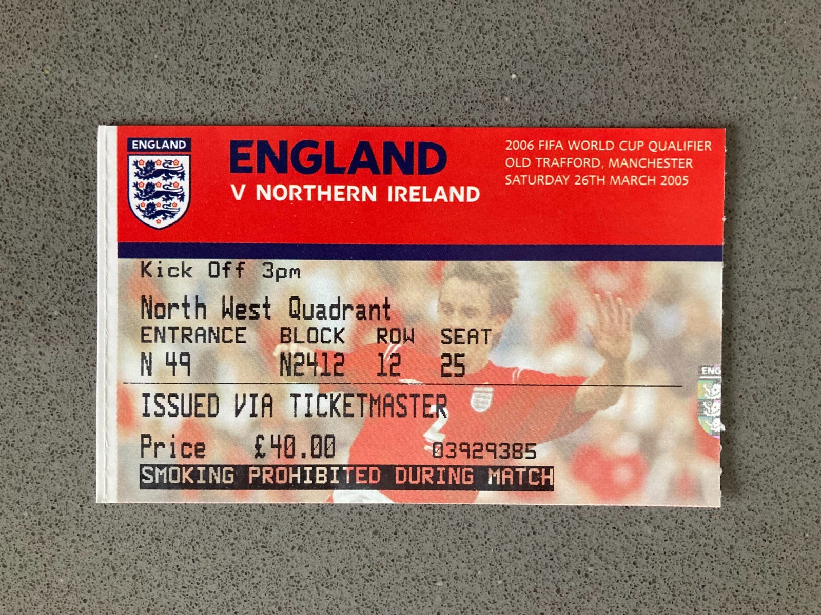 England v Northern Ireland 2005 Match Ticket