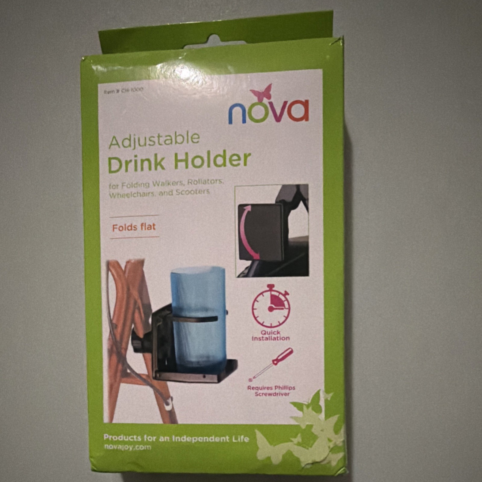 NOVA Adjustable Cup Holder CH-1000 Black for Wheelchair, Walker, Scooter