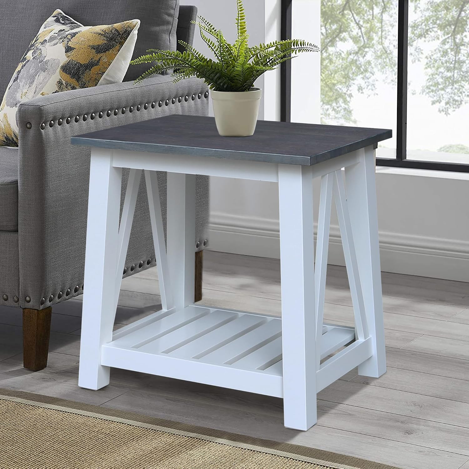 Surrey Solid Wood End Table with Shelf in White/Heather Gray