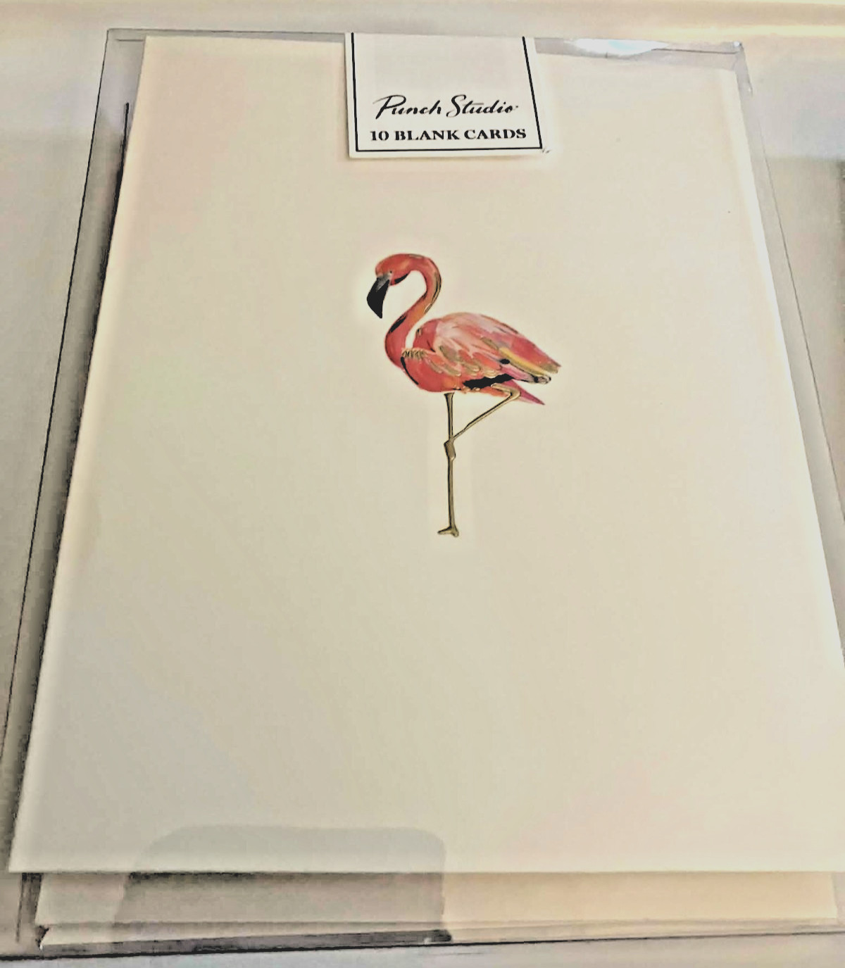 FLAMINGO Punch Studio gold foil embellished 10 blank note cards & envelopes NEW