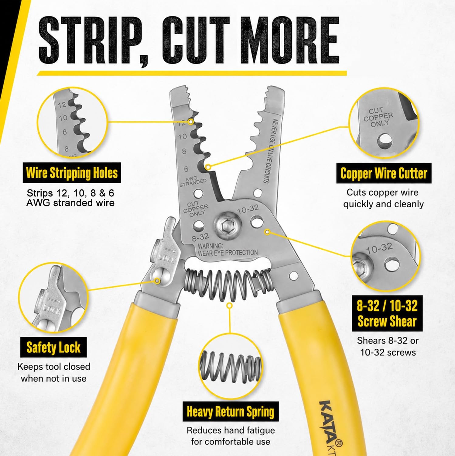 KATA 7 Inch Wire Stripper Cutter, Electrical Stripping Tool Yellow