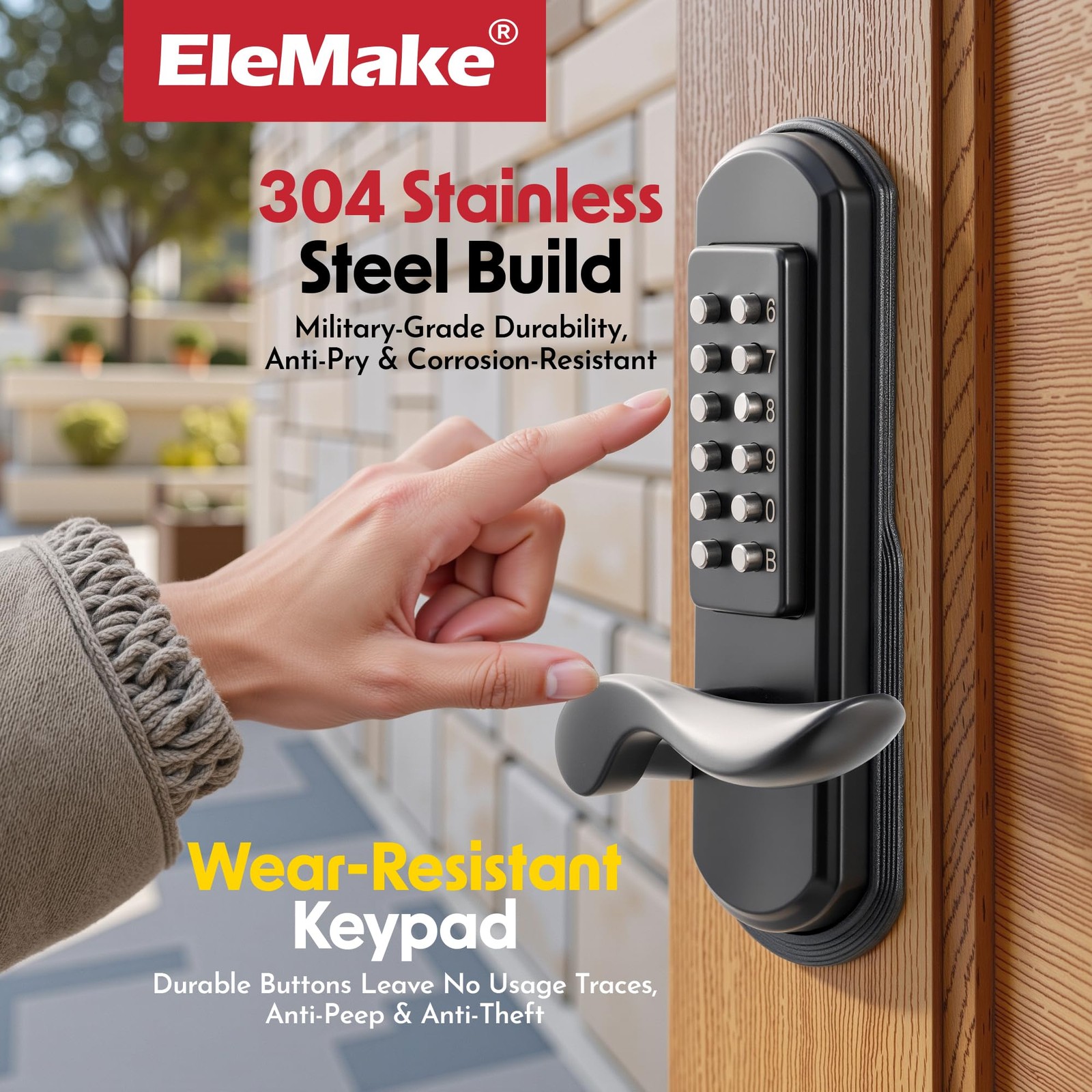 Elemake Keyless Door Lock Keypad Right Handed Mechanical Door Lock Security