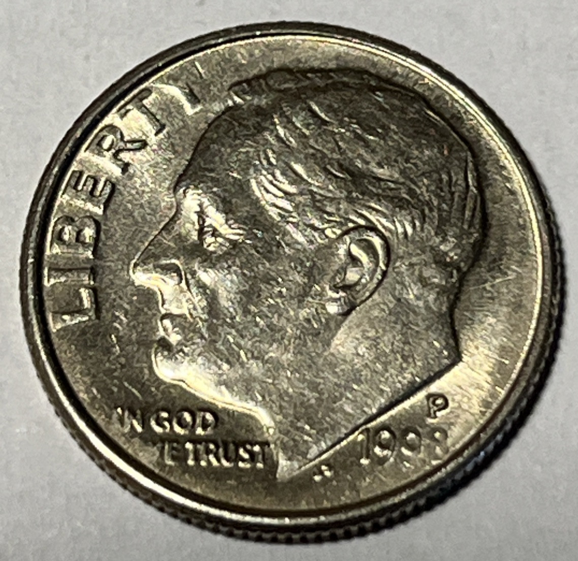 1998 P Roosevelt Dime Errors Weak Strike Through Grease Faint Date & Letters
