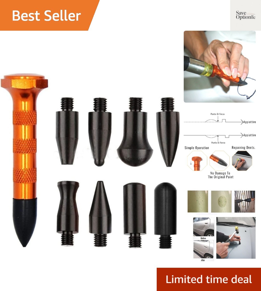 Paintless Dent Repair Kits，Car Body Dent Removal Tools Knockdown Tips Tools M...