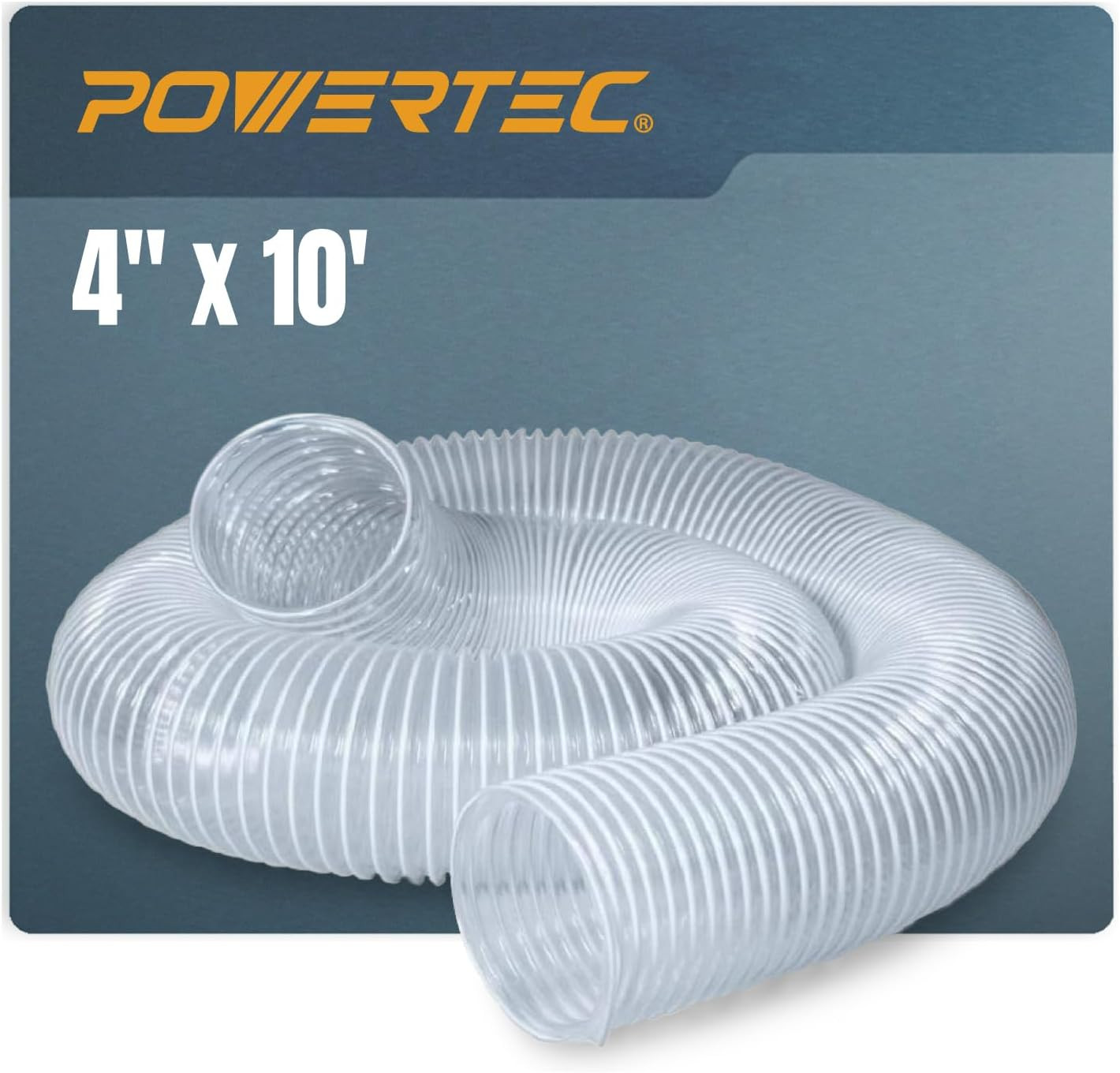 POWERTEC 4" X 10' Dust Collection Hose, 4 Inch Flexible PVC Dust Collector Hose