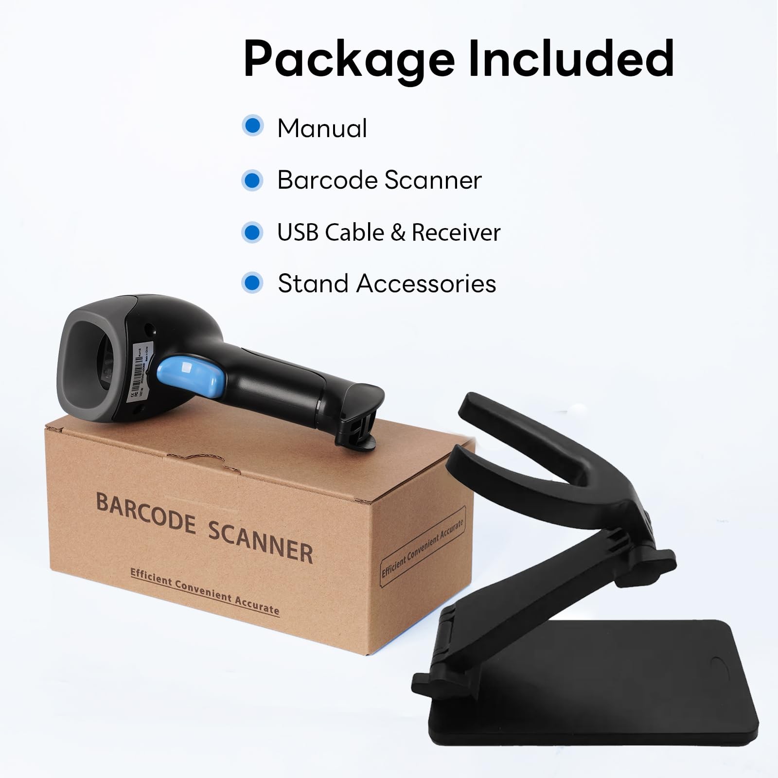 QR Code Scanner Foldable Stand 1D 2D 2.4G Wireless USB Wired Handheld CMOS
