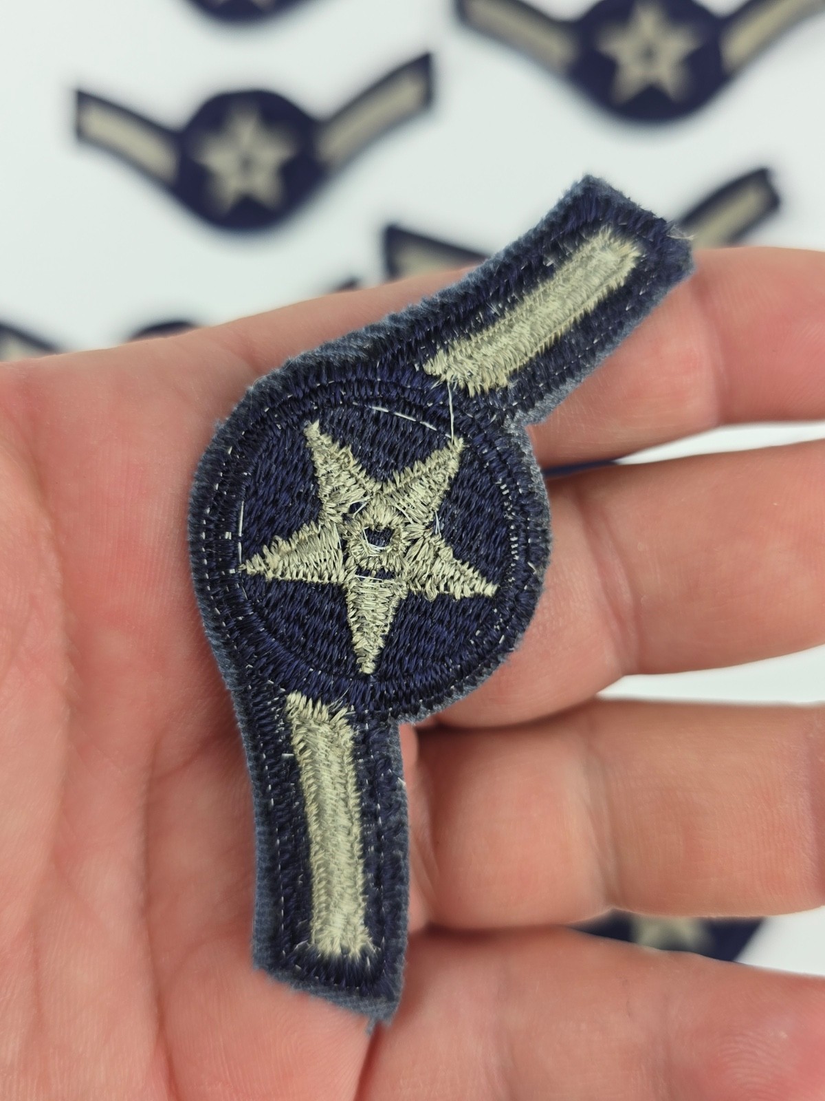 Lot Vintage Air Force Airman E-2 Patch - USAF Chevron Blue & Silver (2 Sizes)
