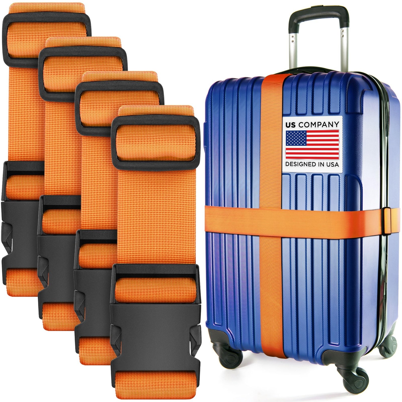 Luggage Straps for Suitcases - TSA Approved - Orange, 4 PK - Premium Nylon Be...