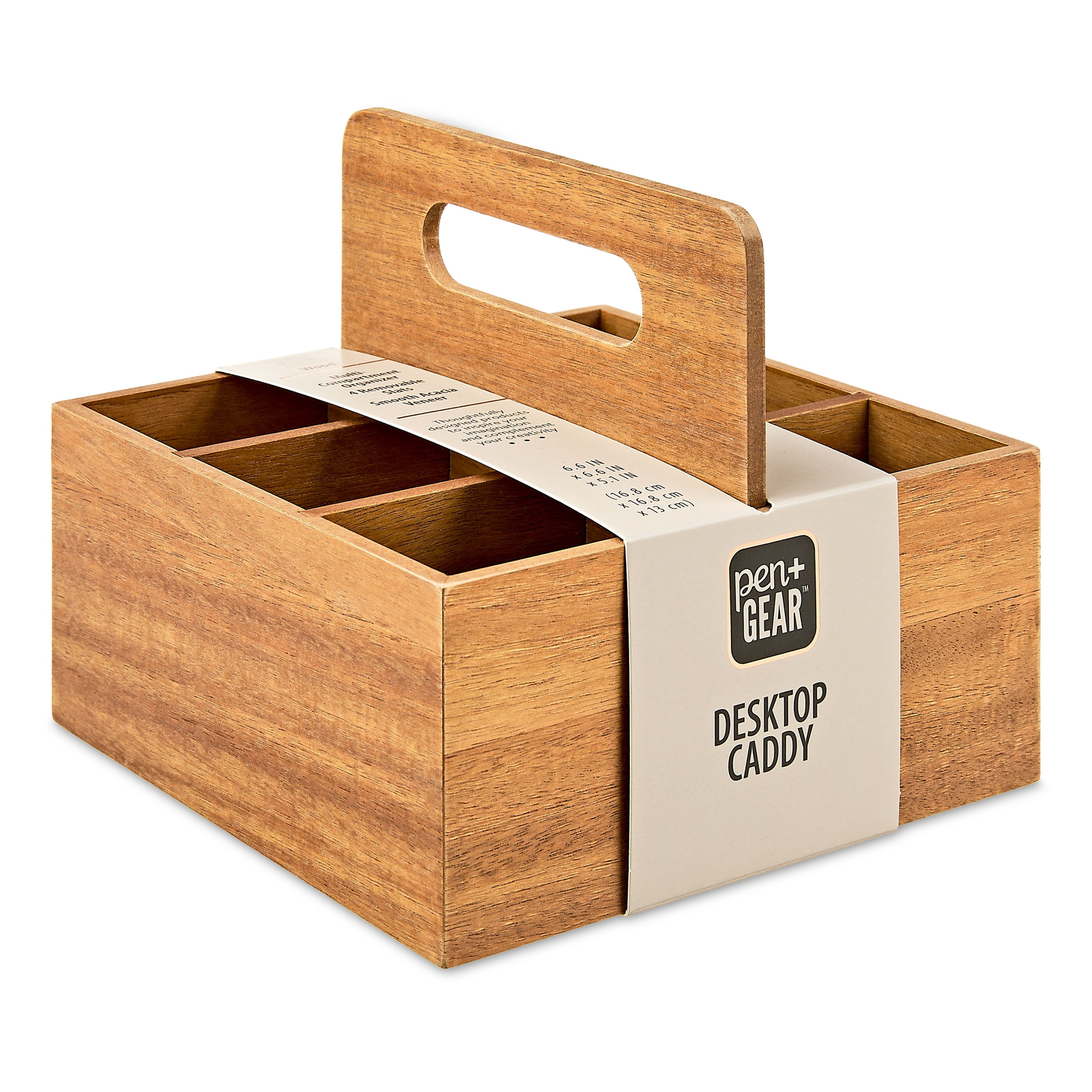 Desktop Caddy, 6.6 in x 6.6 in x 5.1 in, 6 Compartments