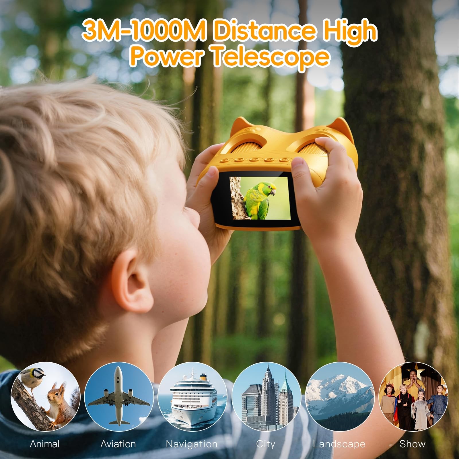 2-in-1 Kids Microscope & Telescope, 1000X, 2" IPS(Yellow)