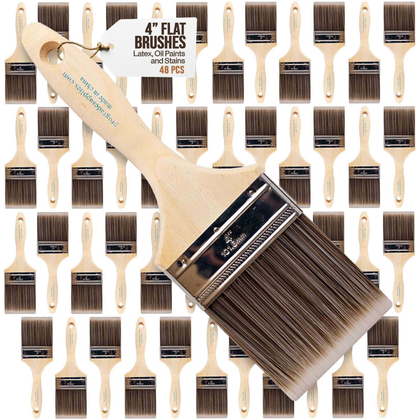 48PK 4" Flat House Wall,Trim Paint Brush Set Home Exterior or Interior Brushes