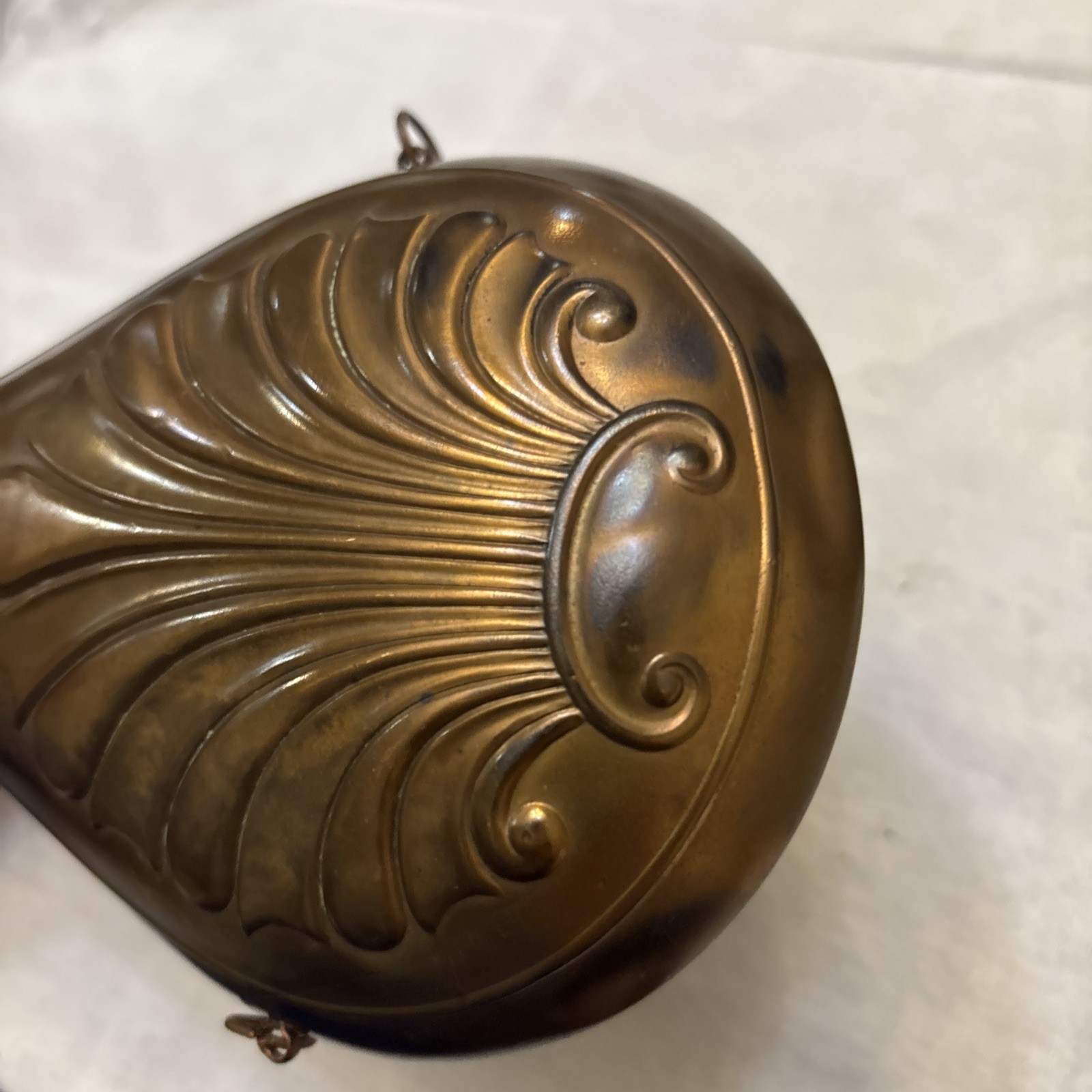 Antique Copper & Brass Black Powder Flask – Floral Shell Embossed