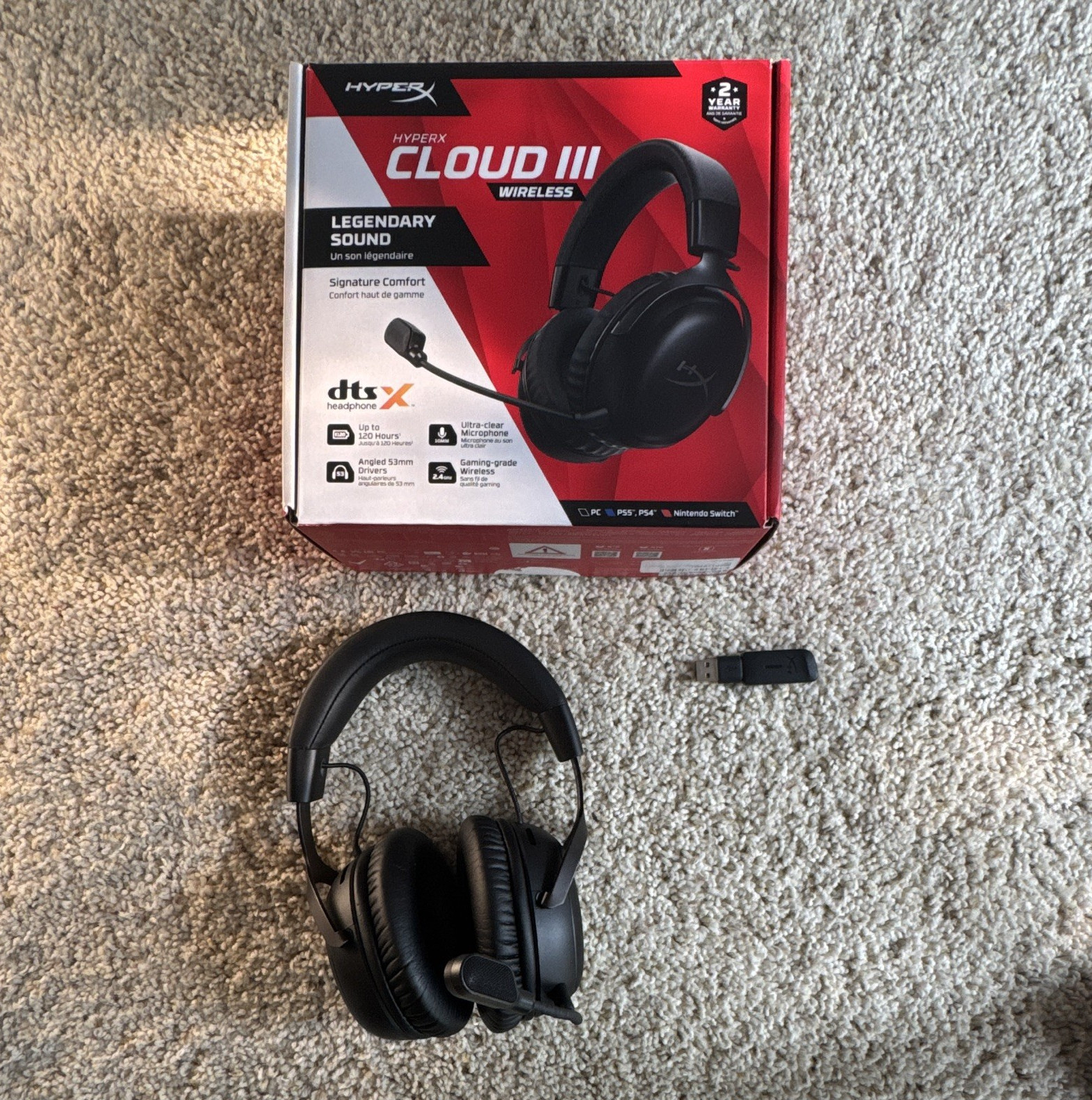 HyperX Cloud III Wireless Black 2.4GHz Stereo Headset w/ USB Dongle Mic