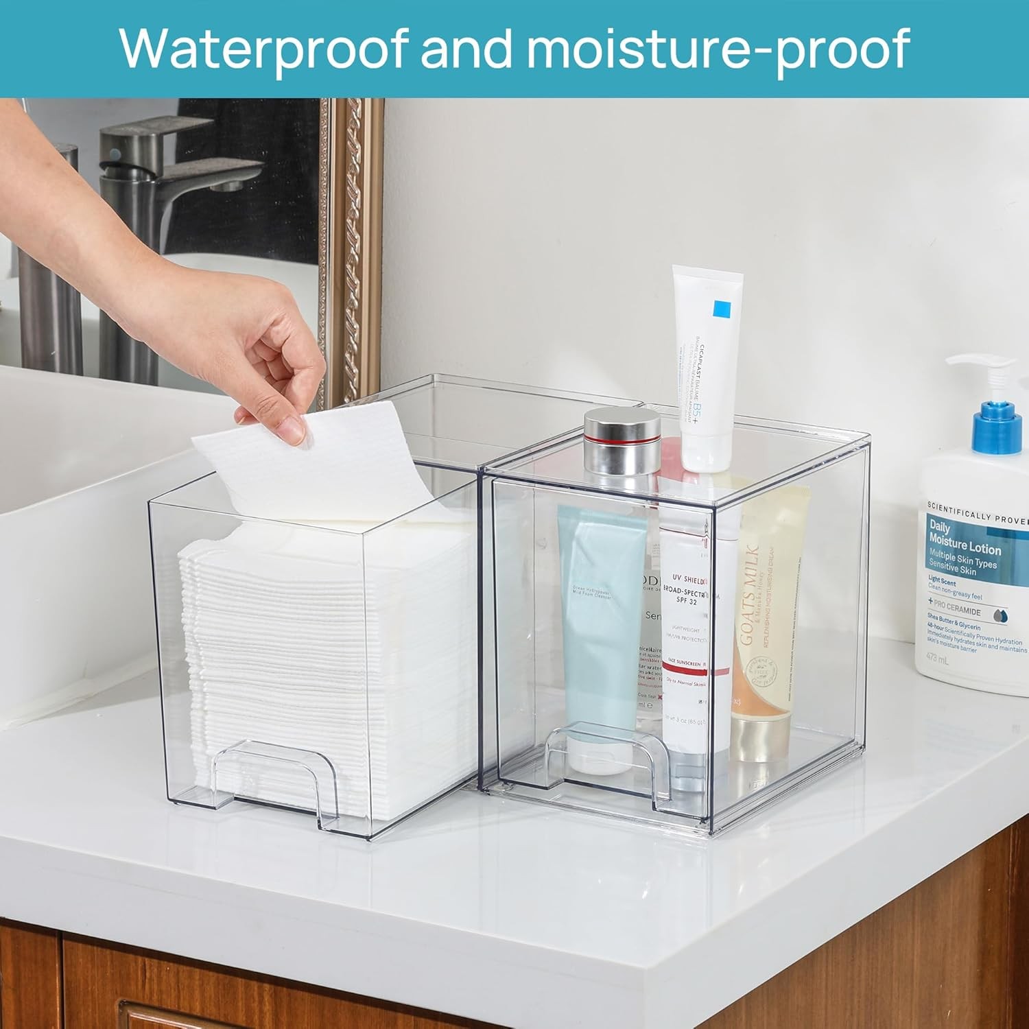 7.6" H Clear Stackable Storage Drawers 4 Pack Plastic Organizers Bins Skincare