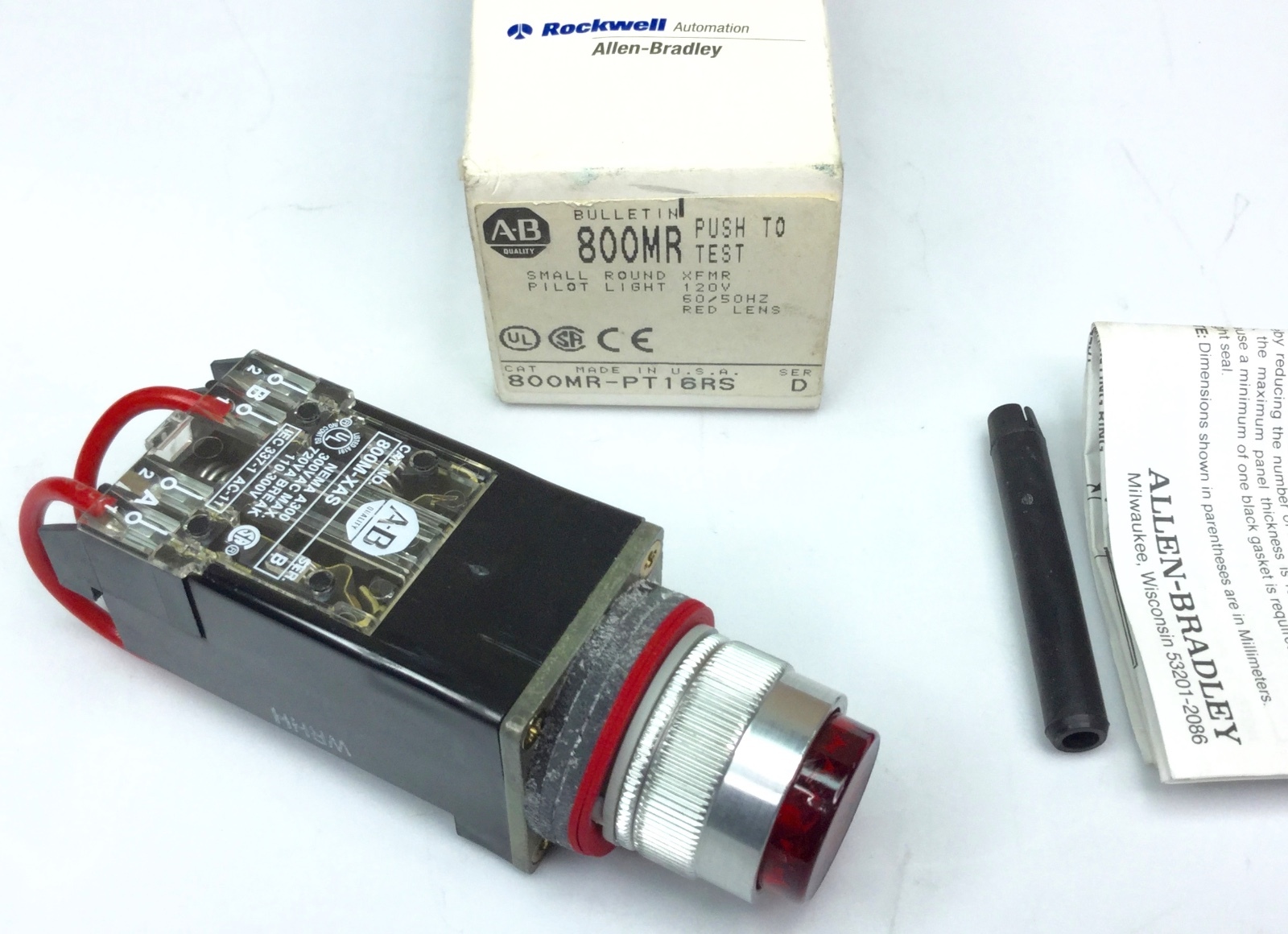 ALLEN BRADLEY 800MR-PT16RS PUSH-TO-TEST RED PILOT LIGHT 120V NEW IN BOX